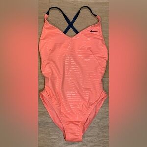 NWOT NIKE Swoosh Glossy Cross Back One Piece Swimsuit Size XS w/ Hygiene Liner